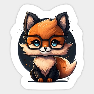 Smart sly cute cartoon fox with glasses Sticker